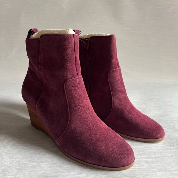 Violet & Red Jay Jay Burgundy Leather Wedge Ankle Boots Size 7.5M New - Picture 2 of 7